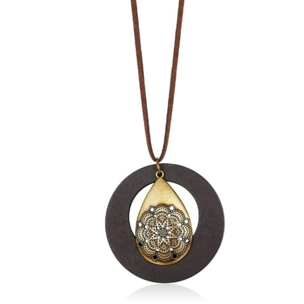 Vintage Wooden Long Pendant Necklace